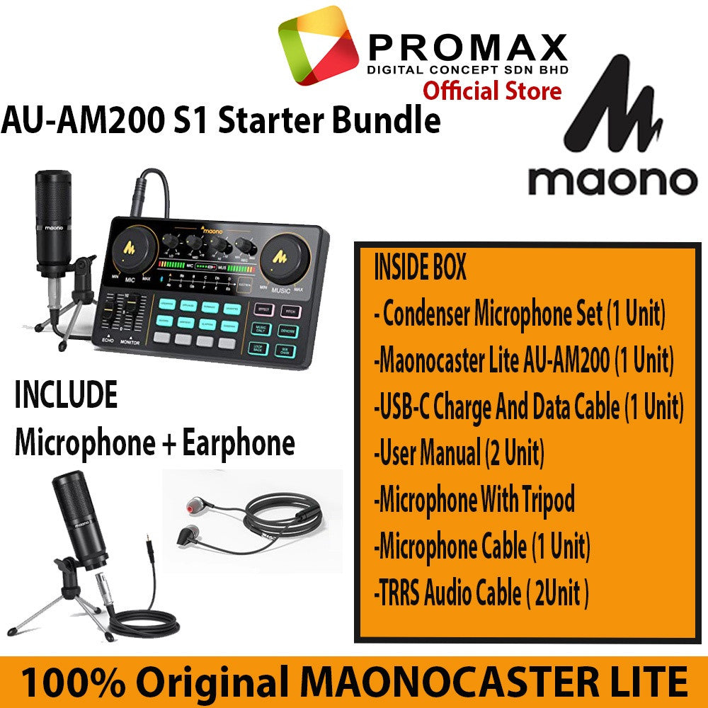 RM20 CASHBACK! MAONO AU-AM200 LITE / S1 Portable podcast Console Live Broadcast SoundCard Mixer Streaming Maonocaster