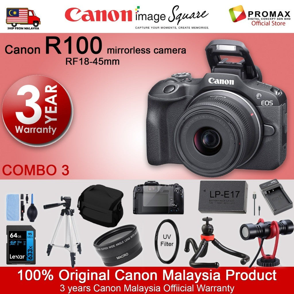 CHEAPEST! Canon EOS R100 18-45mm Mirrorless Digital Camera / 55-210mm - MALAYSIA 3 YEARS WARRANTY