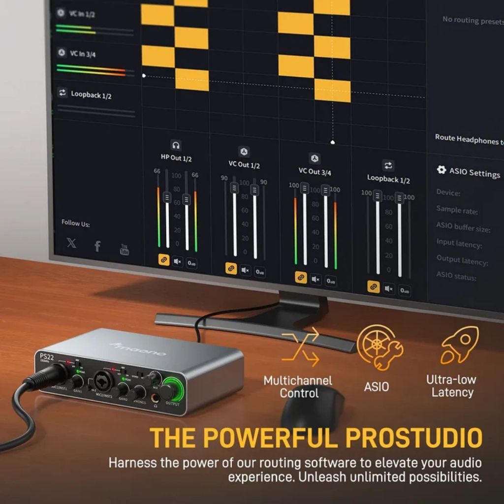 Maono PS22 Black Audio interface with Premium Mic Revamps for Recording, Music Production, Guitar Maonocaster