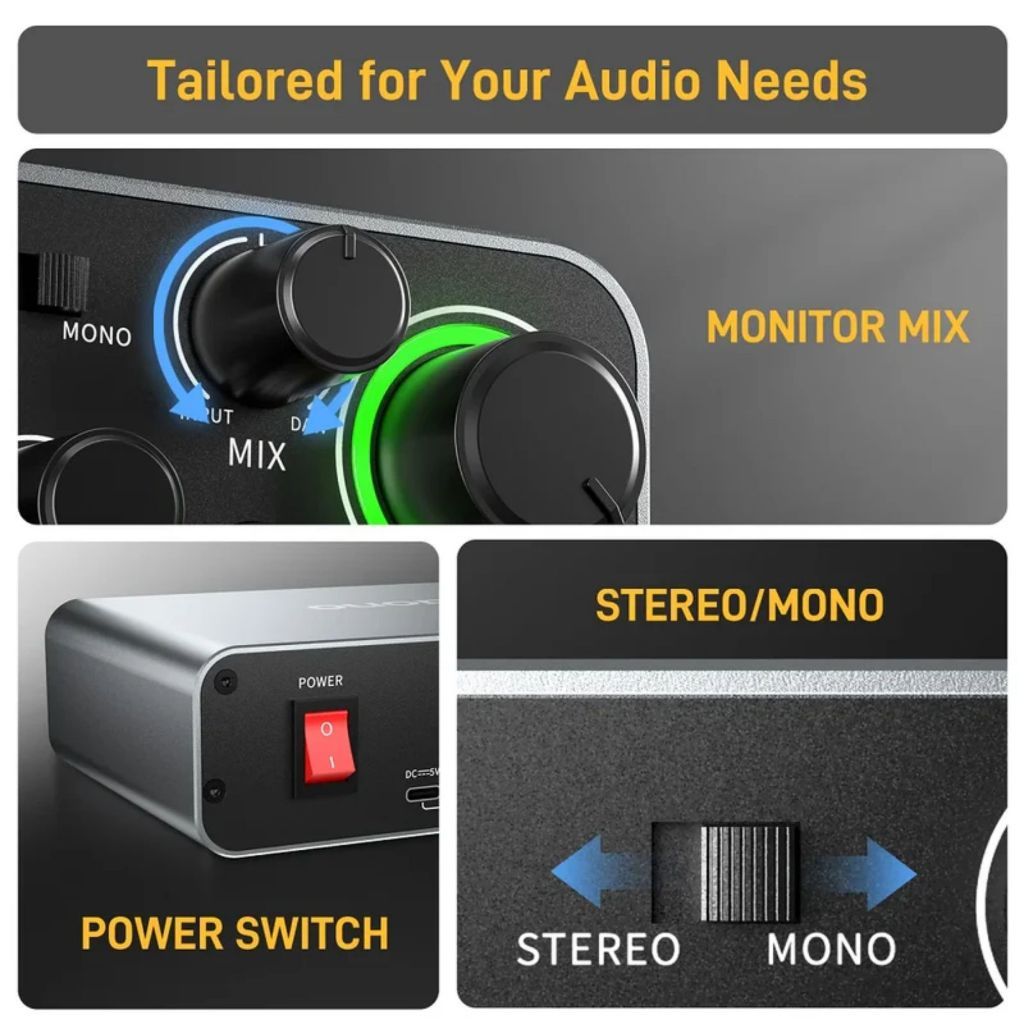 Maono PS22 Black Audio interface with Premium Mic Revamps for Recording, Music Production, Guitar Maonocaster
