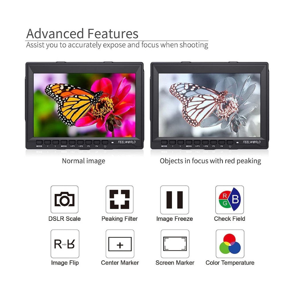 FEELWORLD FW759 7 INCH SLIM DSLR CAMERA FIELD MONITOR HD VIDEO ASSIST IPS 1280X800 4K HDMI AV FW 759