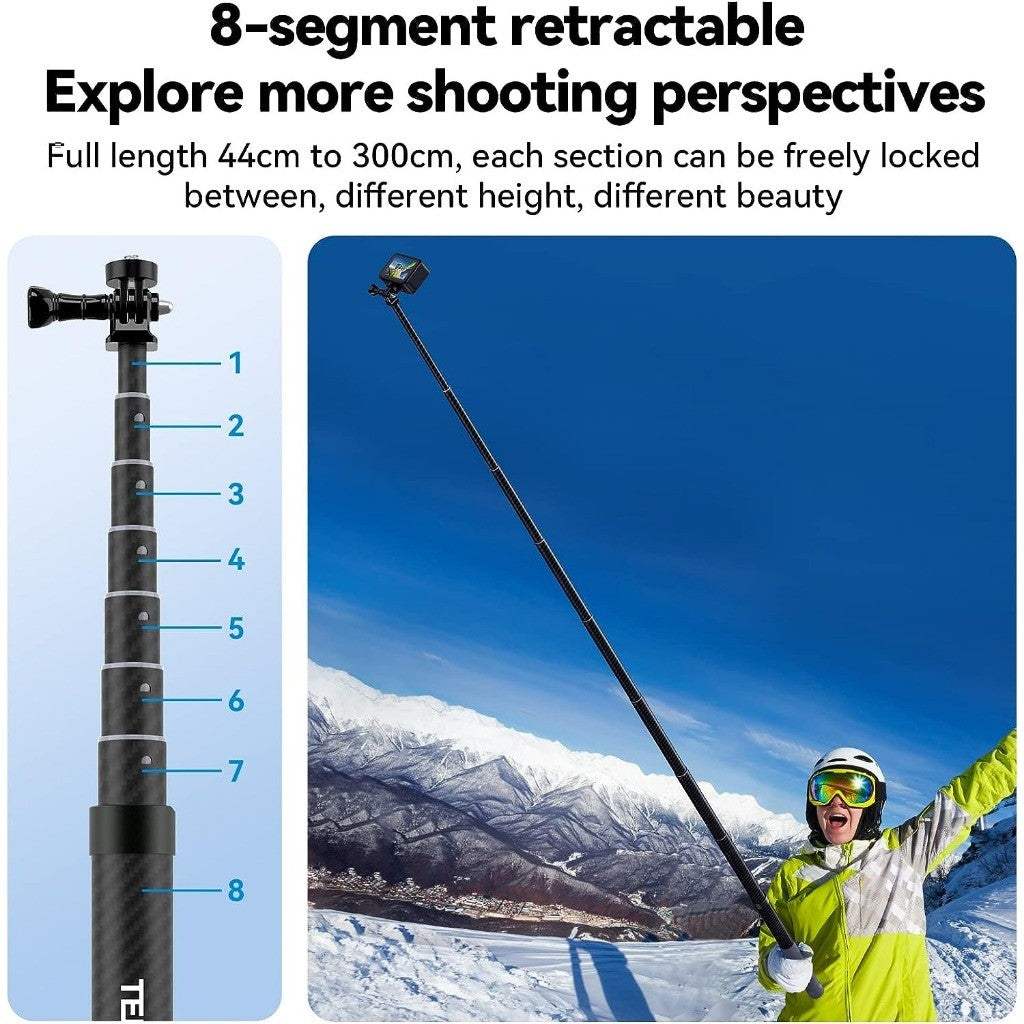 TELESIN GP-MNP-300-3 Third Gen 3m Carbon Fiber Selfie Stick invisible POLE