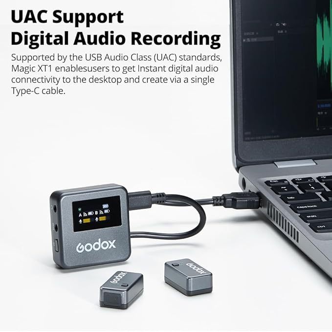 Godox Magic XT1 2-Person Wireless Microphone System with USB-C Adapter (2.4 GHz) LOS Range Pro Audio UAC Support