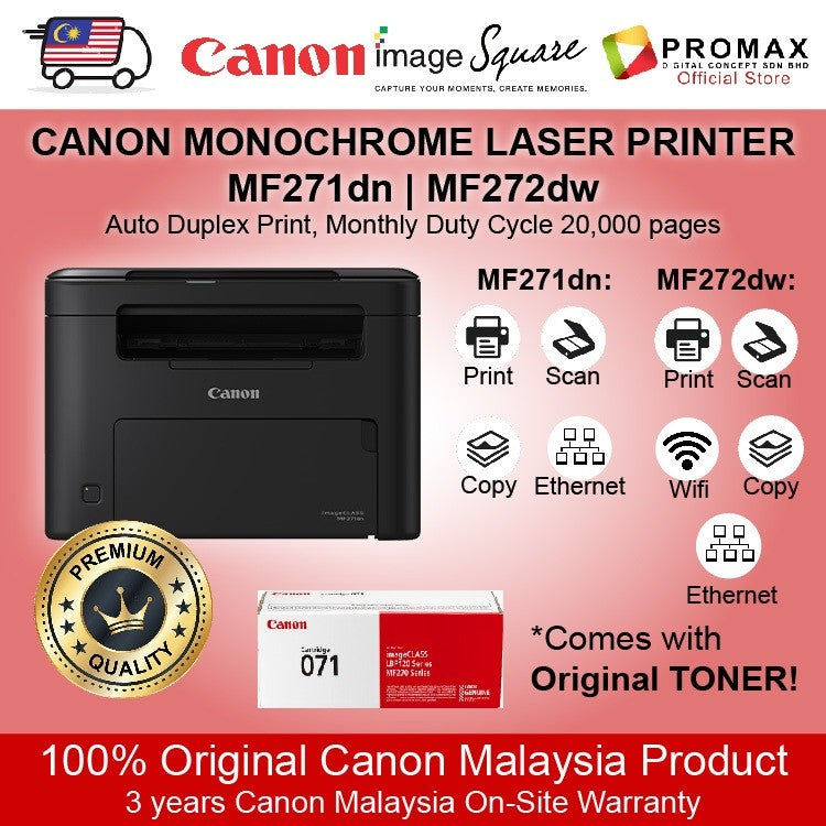 CANON imageCLASS MF271dn / MF272dw Monochrome Laser Printer 3-in-1 Monochrome Multifunction Print Scan Copy
