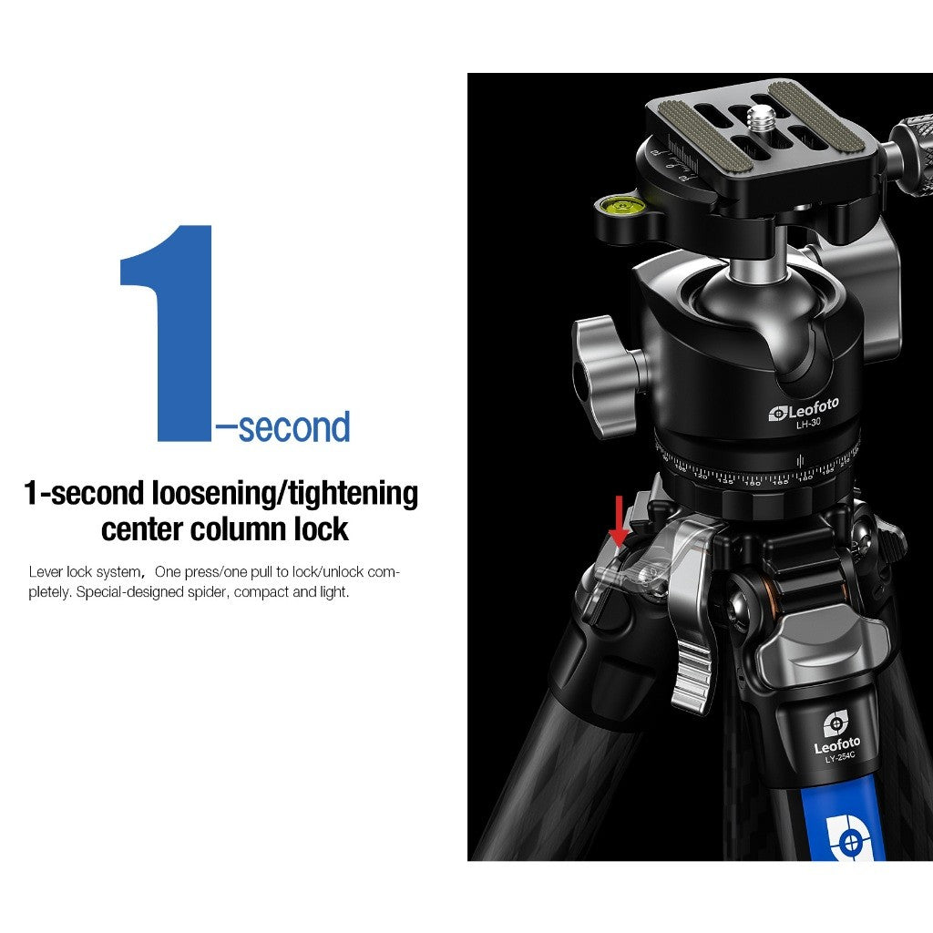 LEOFOTO MR Y TRIPOD LY-254C + LH-30 Y Shaped Center Column 4-section Carbon Fiber with Ballhead Kit