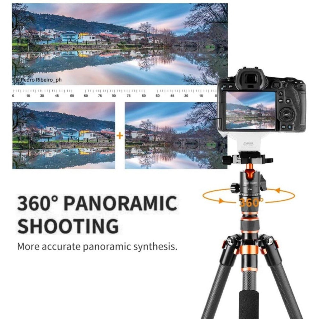 K&F Concept BA225 60”/1.5m Carbon Fiber Camera Tripod Lightweight Travel Tripod 17.6lbs Load 360° Ball Head KF09.077v3