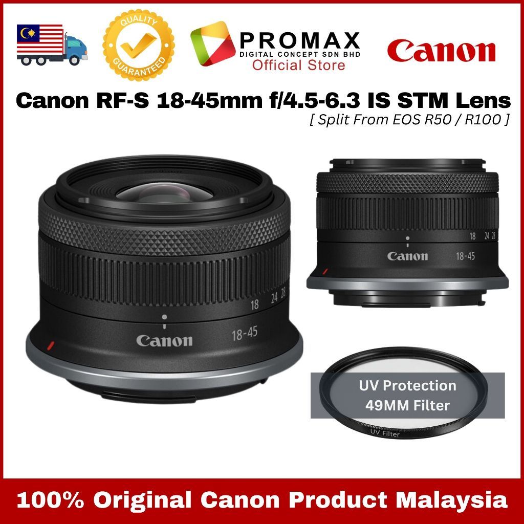 Canon RF-S 18-45mm f/4.5-6.3 IS STM Lens (WHITE BOX) RF-S18-45mm [Split from EOS R50/R100]