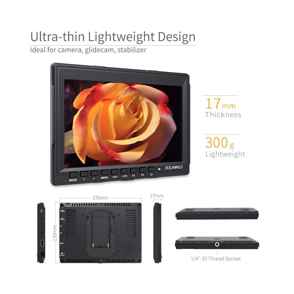 FEELWORLD FW759 7 INCH SLIM DSLR CAMERA FIELD MONITOR HD VIDEO ASSIST IPS 1280X800 4K HDMI AV FW 759