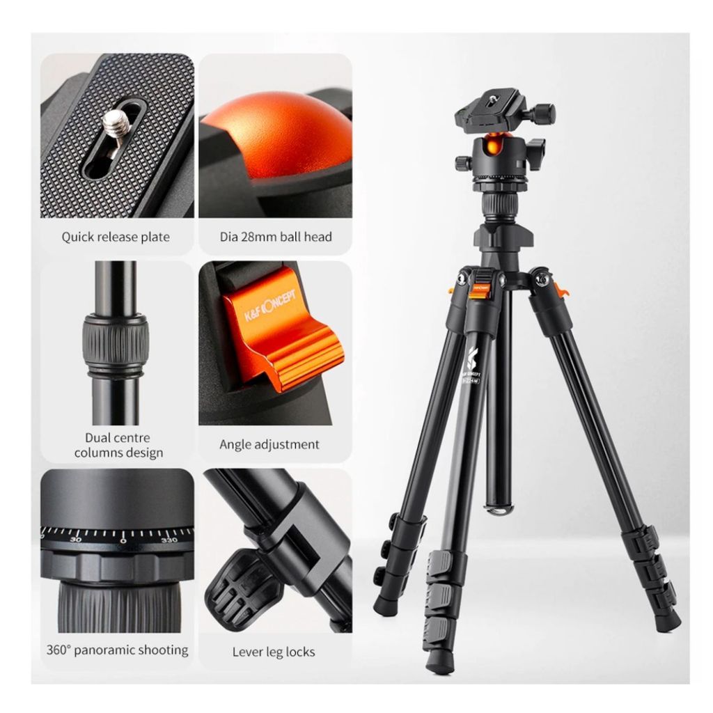 K&F Concept Compact Travel Aluminium Ball head Tripod 160cm Supports 8kg B1234M KF09.101V1 K234A0