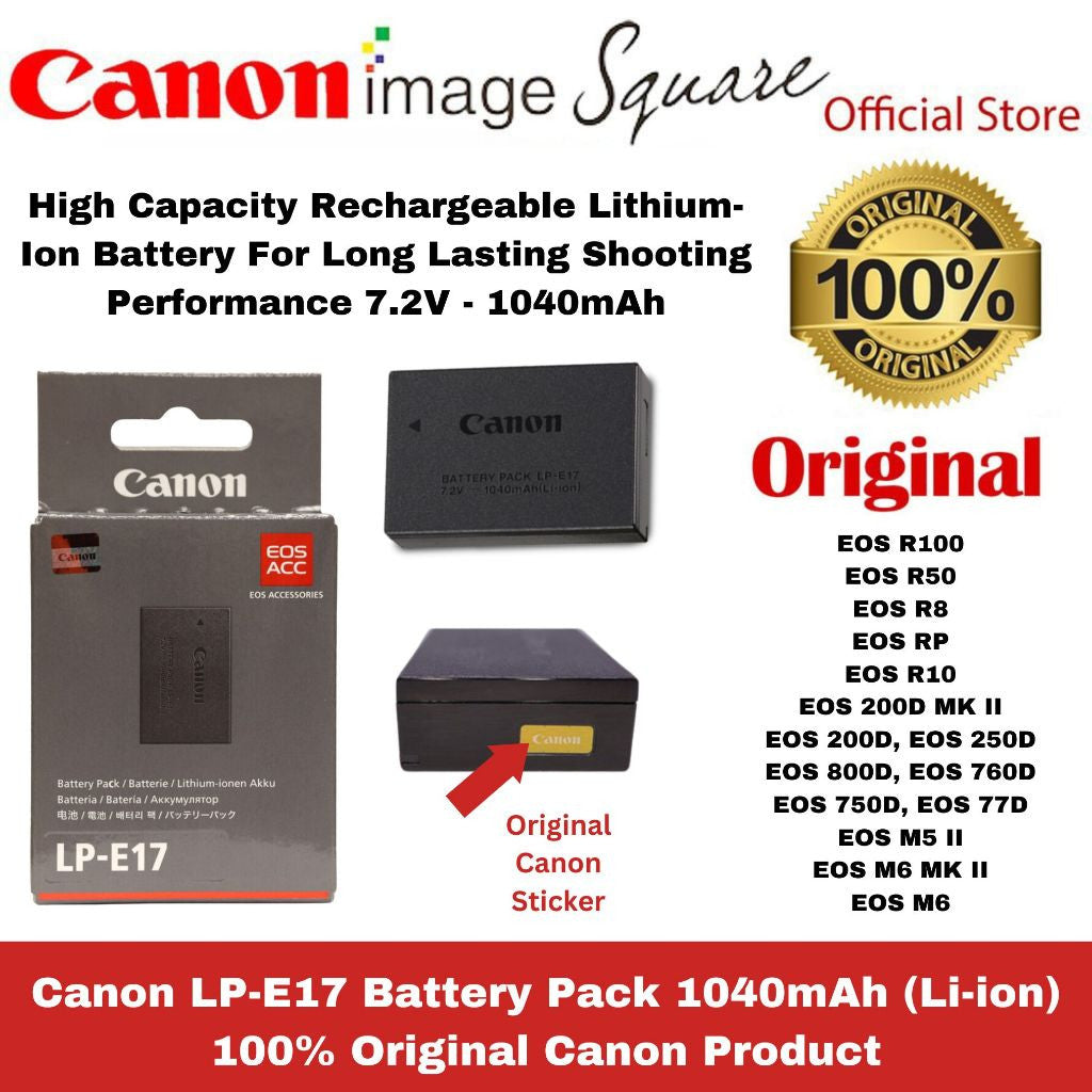 Canon Battery LP-E17 E17 for R100 R50 R8 RP R10 200D MK II 200D 250D 800D 760D 750D 77D M5 II M6 MK II M6