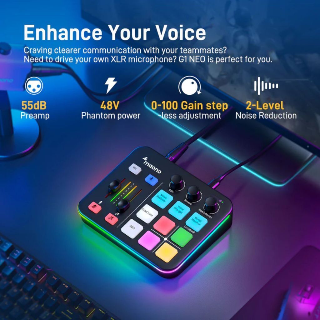 Maono Maonocaster G1 Neo Top Notch Audio Mixer For Game Streamers with RGB Lights Maonocaster