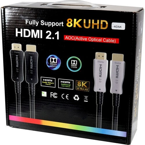 8K UHD Fiber Optic HDMI 2.1 Premium High Speed (AOC) Active Optic HDMI Cable Compatible With V2.0 HDCP 2.2 ( 20m - 50m )