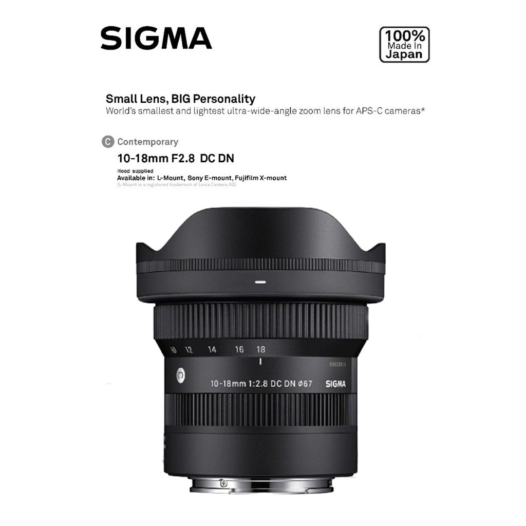 SIGMA 10-18mm F2.8 DC DN Contemporary Lens (Sony E / Fuji X)
