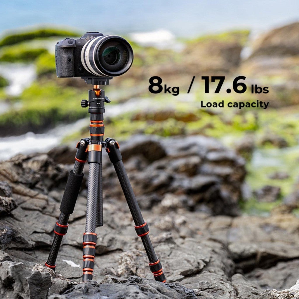 K&F Concept BA225 60”/1.5m Carbon Fiber Camera Tripod Lightweight Travel Tripod 17.6lbs Load 360° Ball Head KF09.077v3