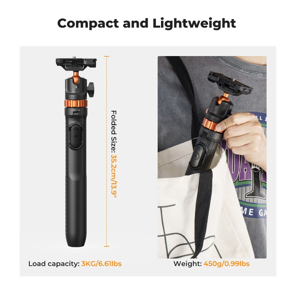 K&F Concept MS04 / MS08 62''/1.58m Tripod Phone Selfie Stick With Bluetooth Remote Control +Gopro Adapter Upgraded MT-44
