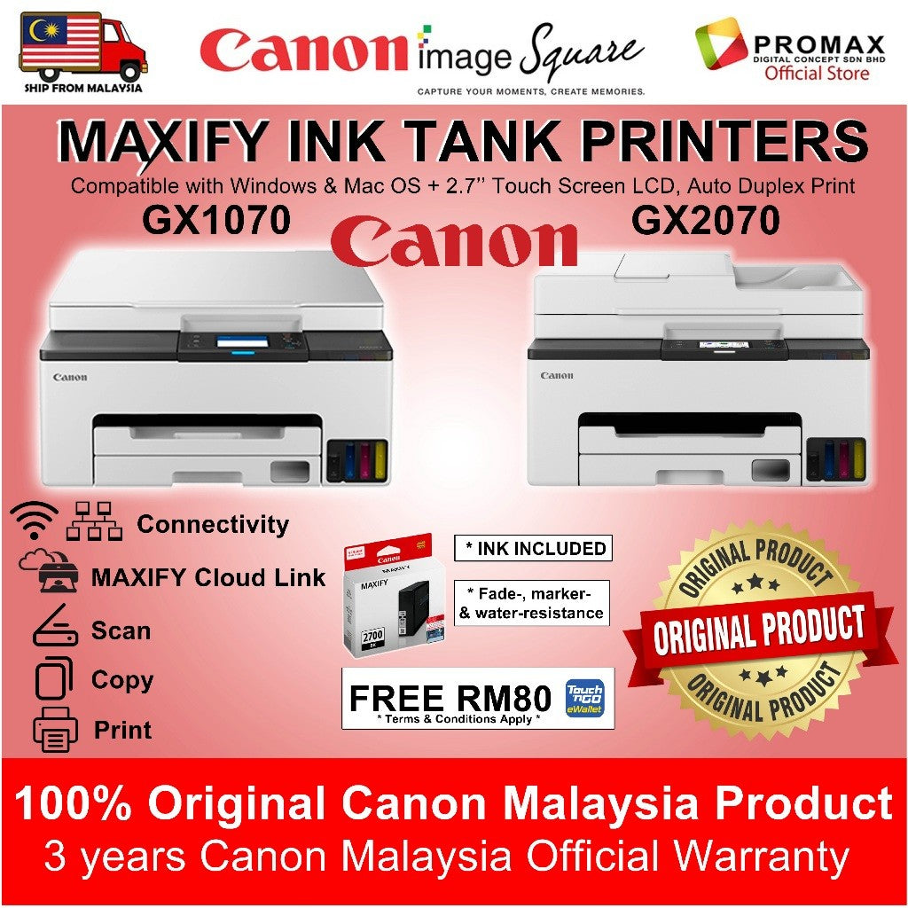 (Touch”N Go RM80) CANON MAXIFY GX1070 / GX2070 INK TANK PRINTERS INJEK BUSINESS PRINTERS FOR PRINT, SCAN & COPY