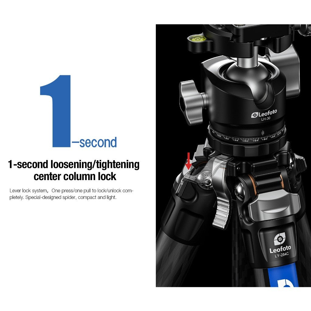 LEOFOTO MR Y TRIPOD LY-284C + LH-30 Y Shaped Center Column 4-section Carbon Fiber with Ballhead Kit