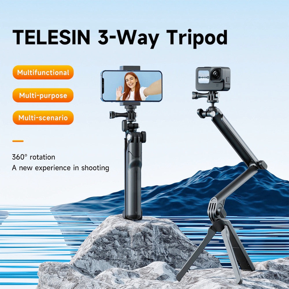 TELESIN TE-TPR-009 3-Way Arm Hand Grip Multifunctional Foldable Tripod Selfie Stick
