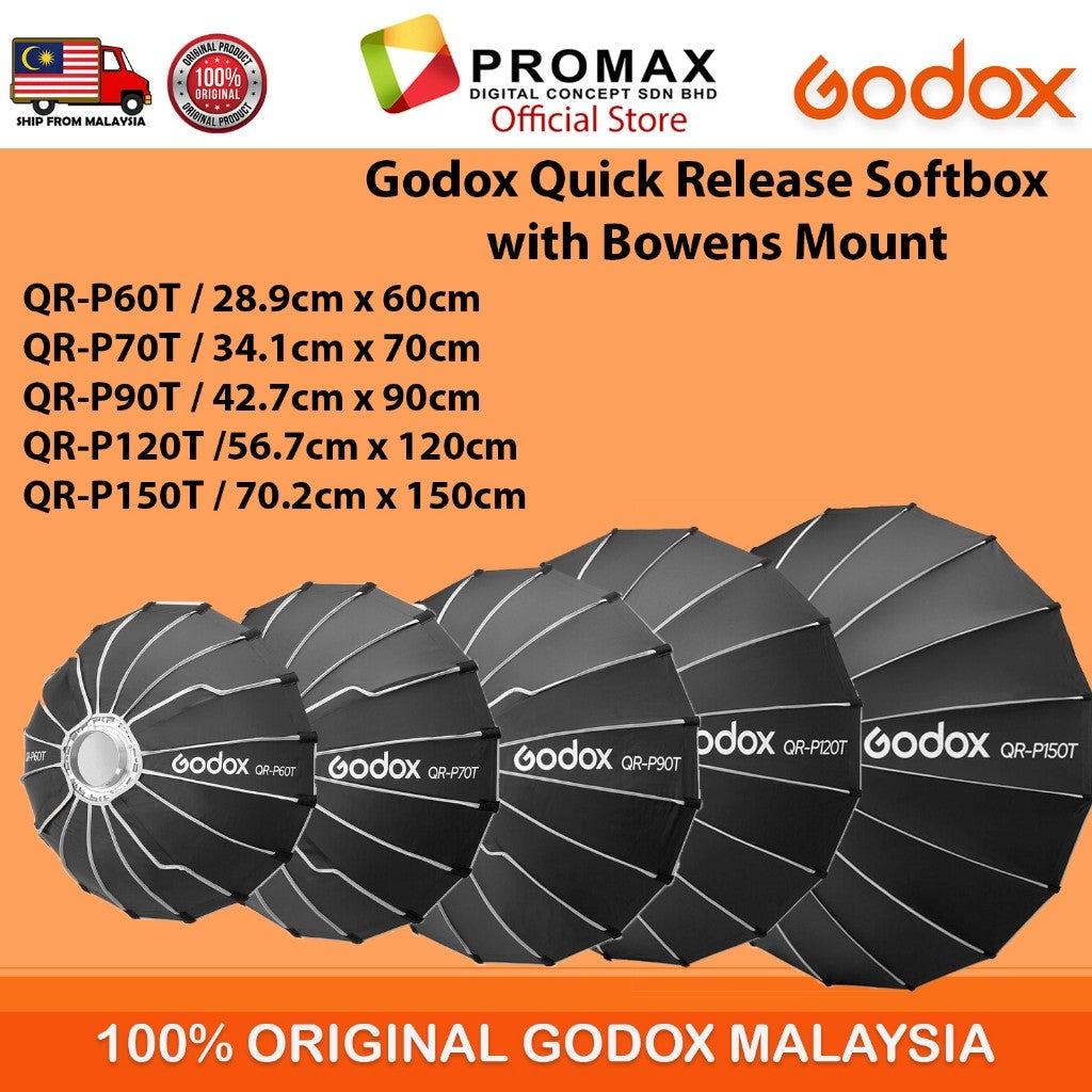 Godox QR-P70T 70CM QR-P90T 90CM QR-P120T 120CM QR-P150T 150CM Parabolic Softbox Bowens Mount Grid