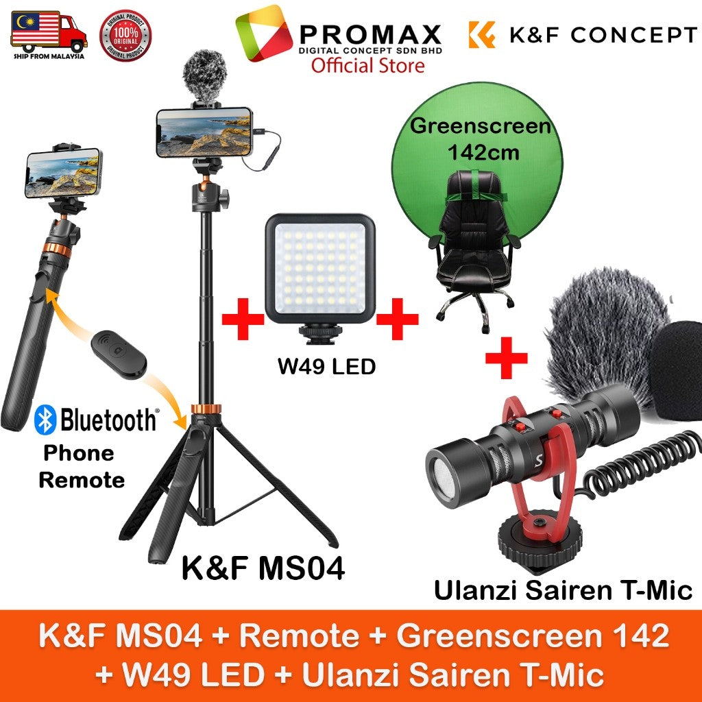K&F Concept MS04 / MS08 62''/1.58m Tripod Phone Selfie Stick With Bluetooth Remote Control +Gopro Adapter Upgraded MT-44
