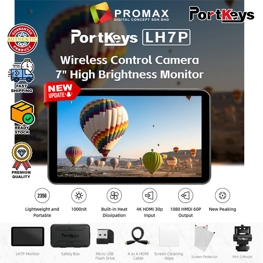 Portkeys LH7P / LH7H 7 inch Wireless Camera Control 4k DSLR Studio Monitor 1000nit with Touch Screen for Sony Camera
