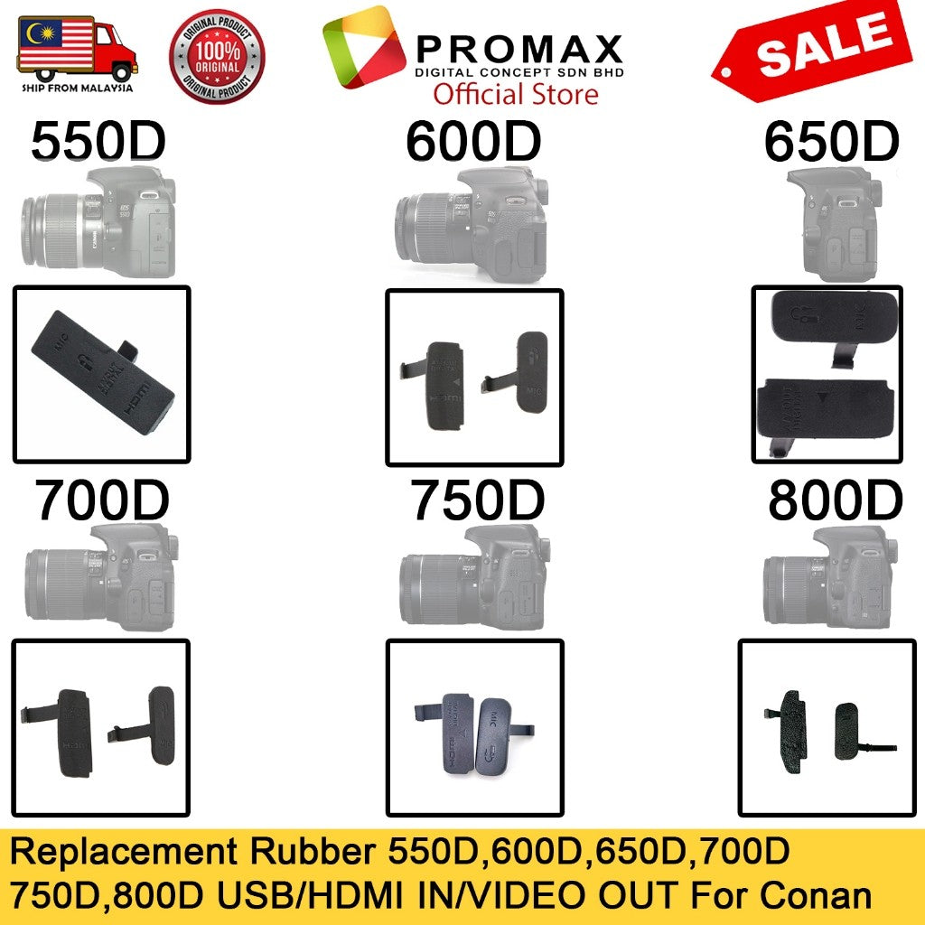 Canon EOS 500D,550D,600D, 650D, 700D, 750D, 800D USB / AV OUT/ HDMI/ MIC Replacement Rubber Door Bottom Cover