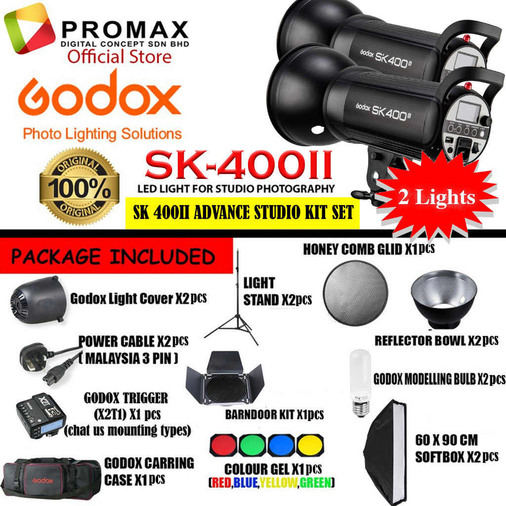 GODOX SK-400II / SK-400II-V DUAL SET Studio Flash Strobe Light SK400 II SK400II sk400iiv