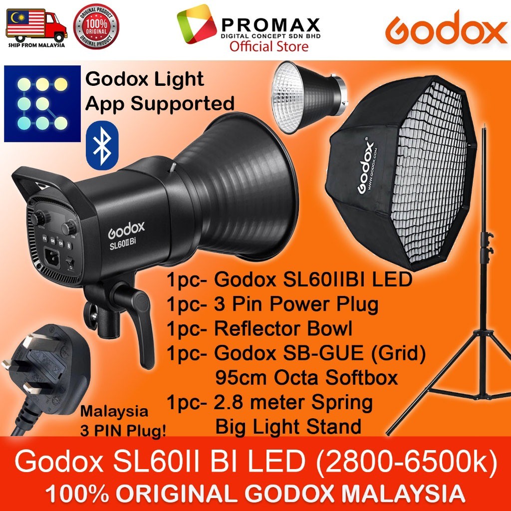Godox SL60IIBi with Octa softbox with 2.8m stand LED Video Light for Photo Studio Photography SL60 II SL-60II BI