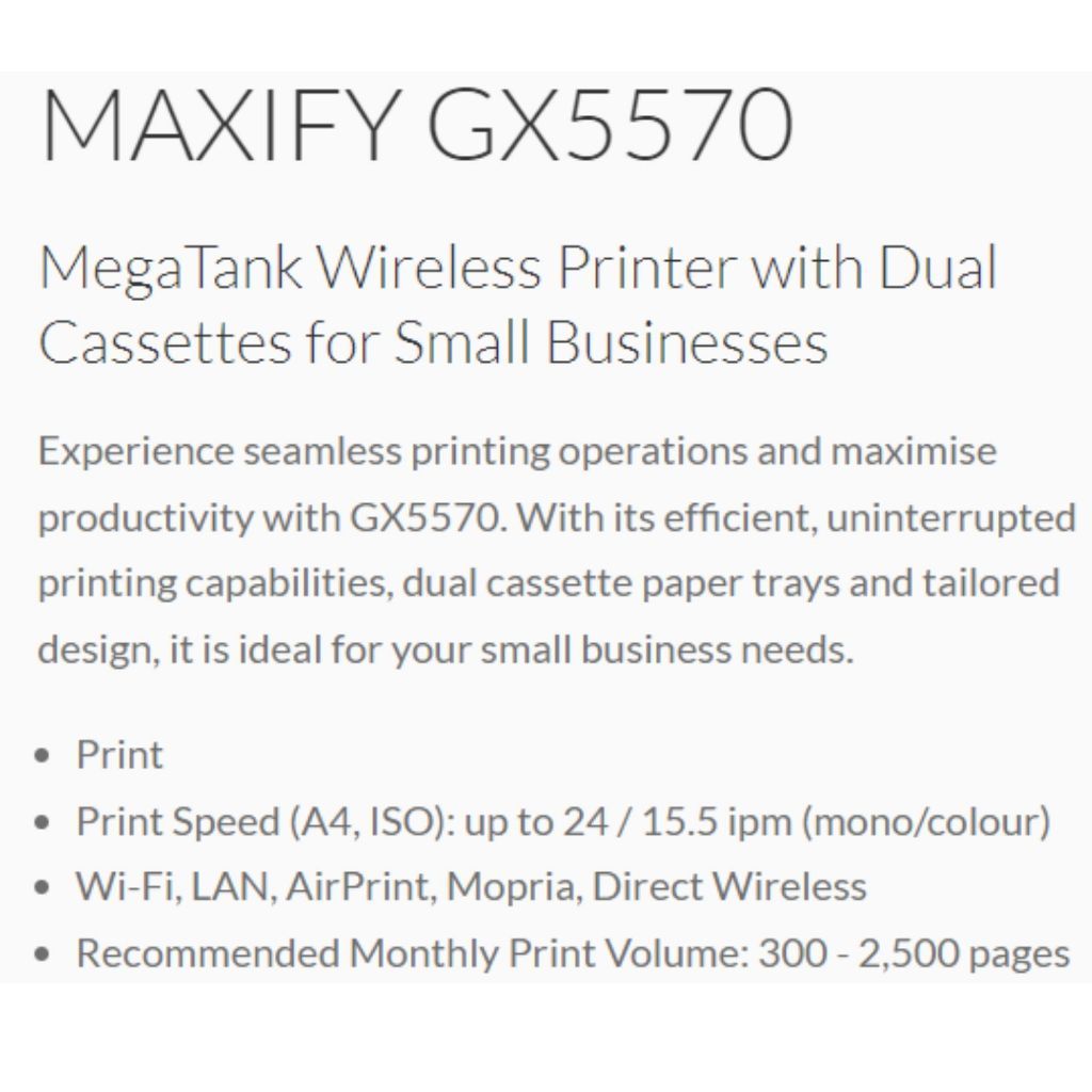 CANON MAXIFY GX5570 INK TANK PRINTERS INJEK BUSINESS PRINTERS FOR PRINT, SCAN & COPY, WIFI