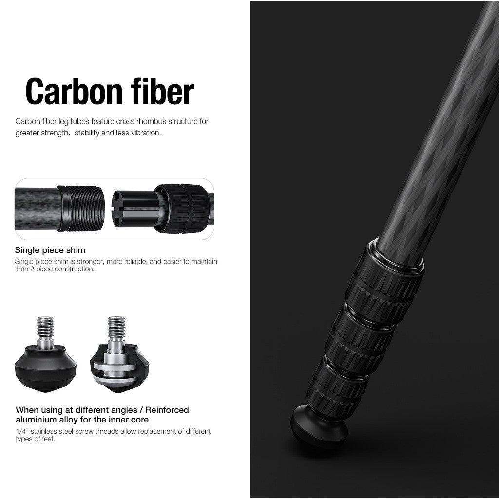 LEOFOTO MR Y TRIPOD LY-284C + LH-30 Y Shaped Center Column 4-section Carbon Fiber with Ballhead Kit