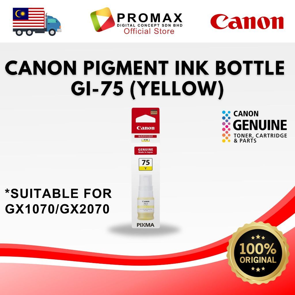 CANON GI-75 PIGMENT INK BOTTLE (BK/C/M/Y) FOR GX1070 GX2070 GI-75BK GI-75C GI-75M GI-75Y