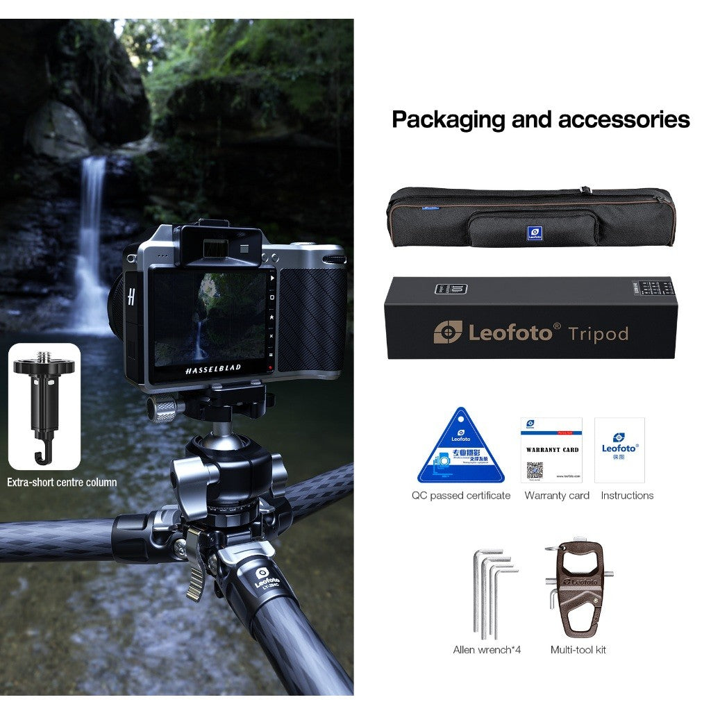 LEOFOTO MR Y TRIPOD LY-254C + LH-30 Y Shaped Center Column 4-section Carbon Fiber with Ballhead Kit