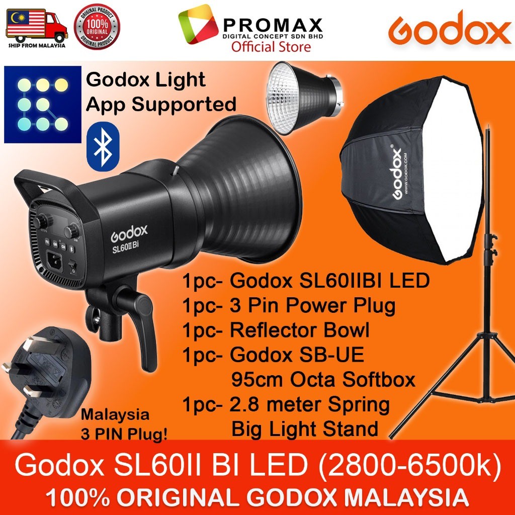 Godox SL60IIBi with Octa softbox with 2.8m stand LED Video Light for Photo Studio Photography SL60 II SL-60II BI