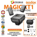 Godox Magic XT1 2-Person Wireless Microphone System with USB-C Adapter (2.4 GHz) LOS Range Pro Audio UAC Support