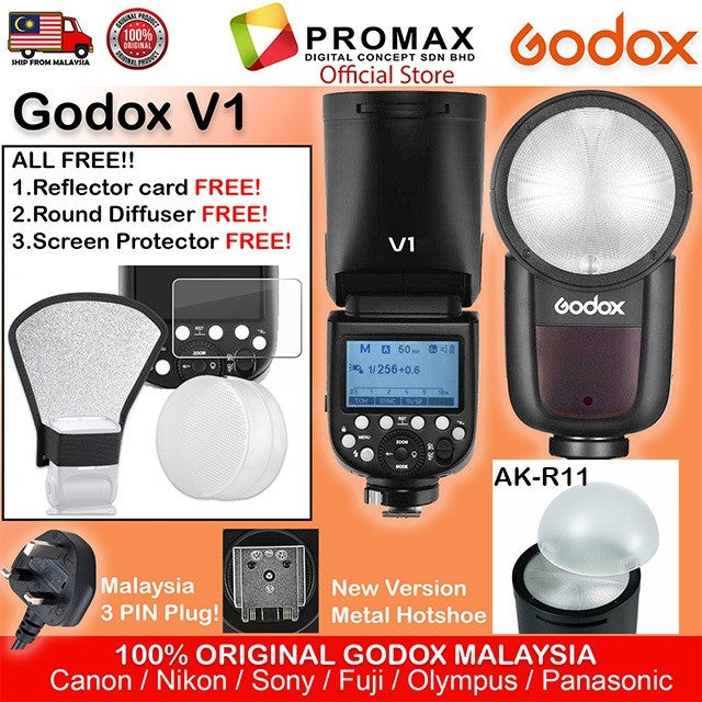 (Many Free Gift)!!! Godox V1 V1C V1N V1S V1F V1O Flash Speedlight Round TTL Li-ion Batt HSS Canon Nikon Sony Fuji