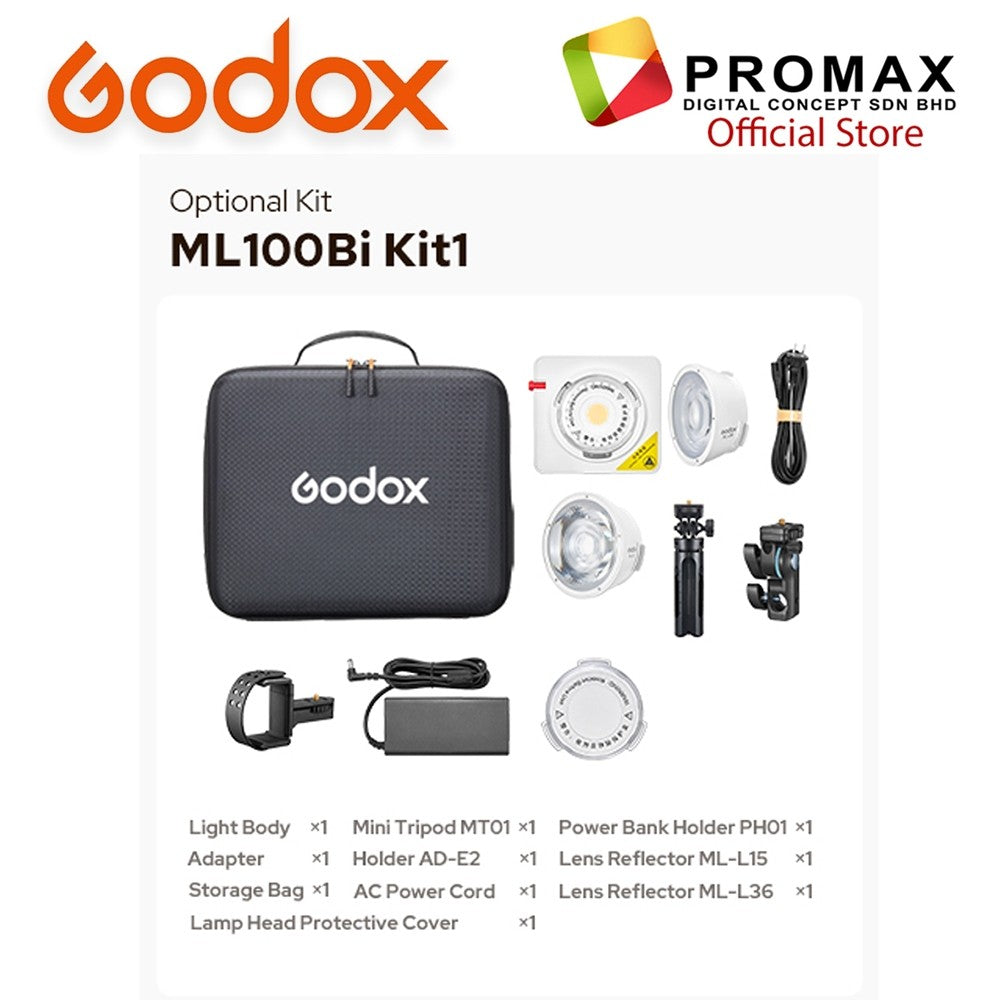 Godox ML100Bi Bi-Color Portable LED Light outdoor and indoor (2800-6500K CCT) ML100 BI White Black