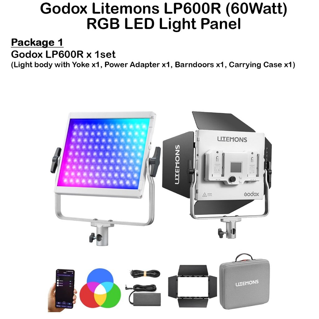 Godox LP600R RGB/LP600Bi LED Panel Light Video Light with Barndoor For Videography and Photography