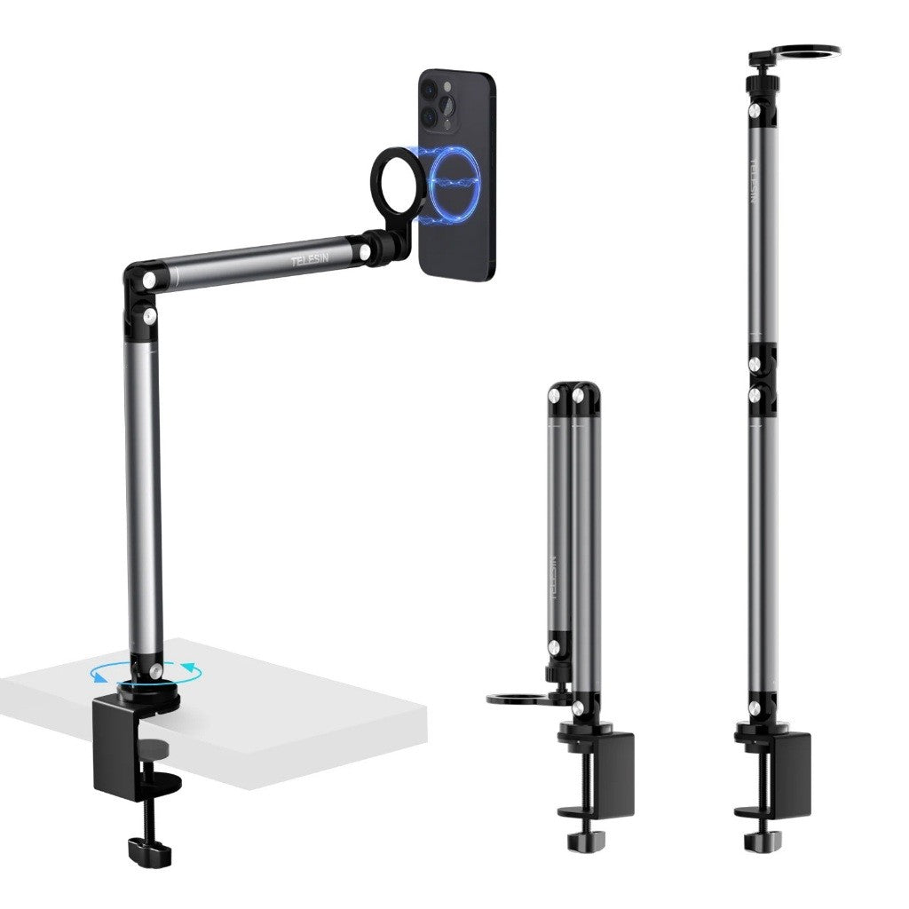 TELESIN P3-DS-01 P3-DS-02 Mobile Video Live Streaming Desktop Magnetic Stand Clamping Stand with Magsafe for Phones Live