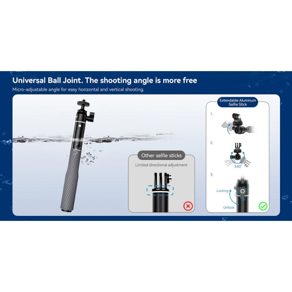 TELESIN WSS-001 Aluminum Alloy Waterproof 19-61cm Selfie Stick with Ball Head