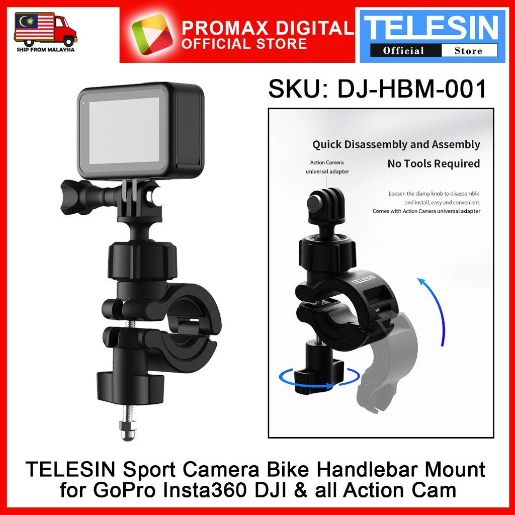 TELESIN DJ-HBM-001 Sport Camera Bike Handlebar Mount 360 rotation for GoPro Ace Pro DJI Insta all Action Cam