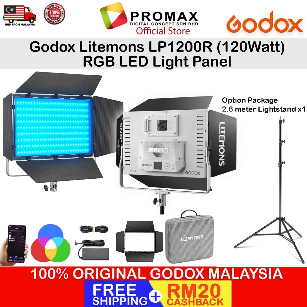 Godox LP1200R RGB LED Panel Light Video Light with Barndoor For Videography and Photography