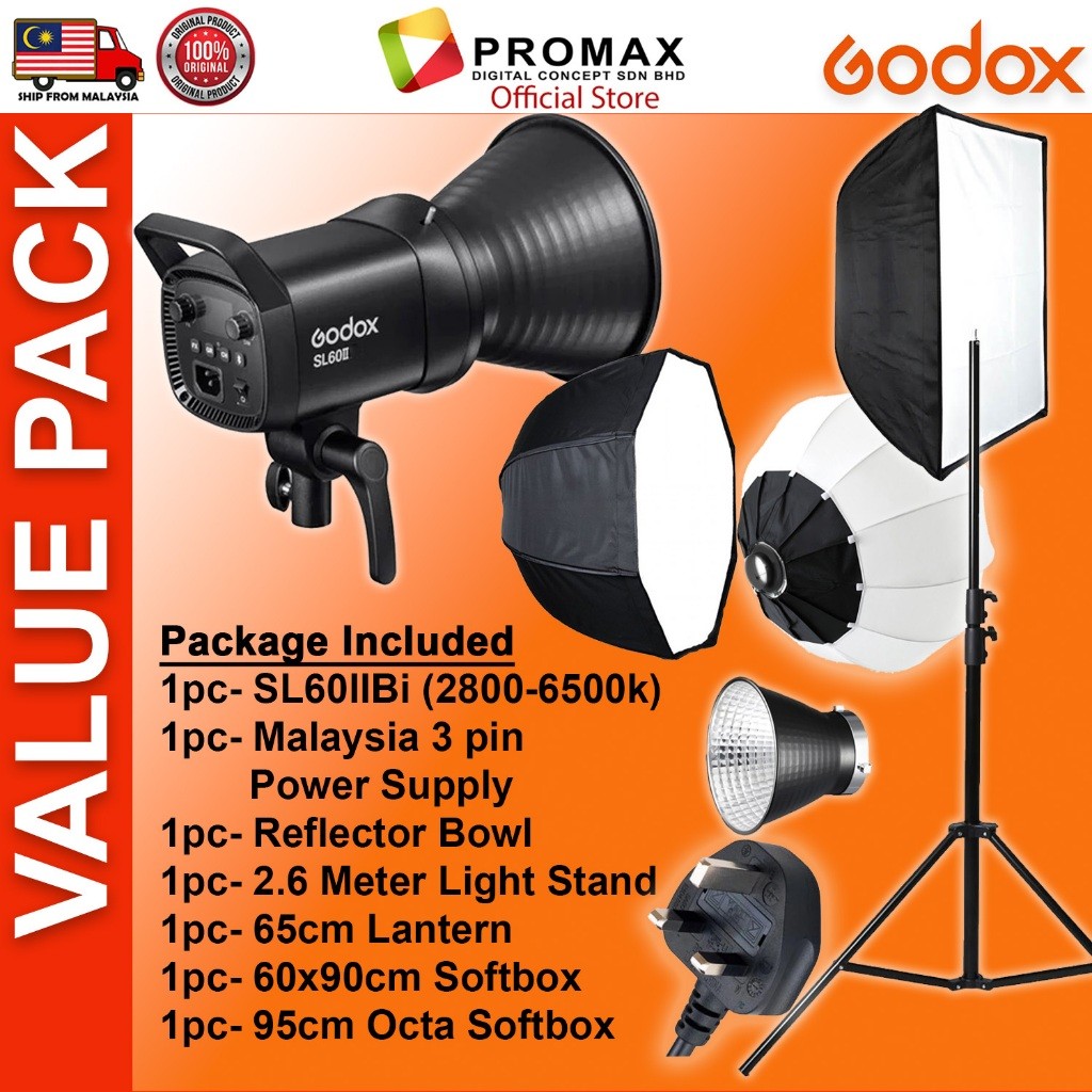 CHEAPEST! Godox SL60 II SL60IID SL60IIBi with Lantern Octa 95cm 60x90cm Softbox Stand LED Video Light for Photo Studio