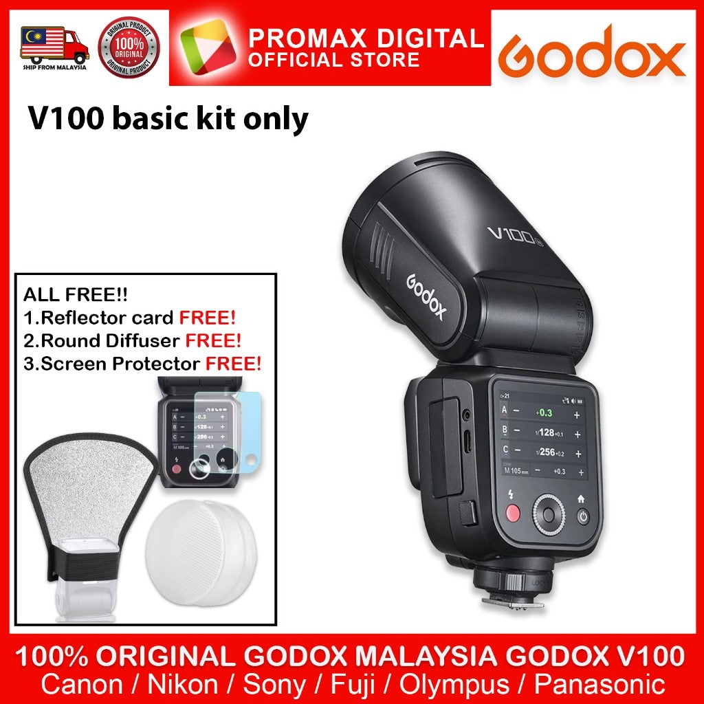 Godox V100 TTL Li-ion Round Head Camera Flash 100ws Sub Flash V100C V100S V100N V100F V100P V100O