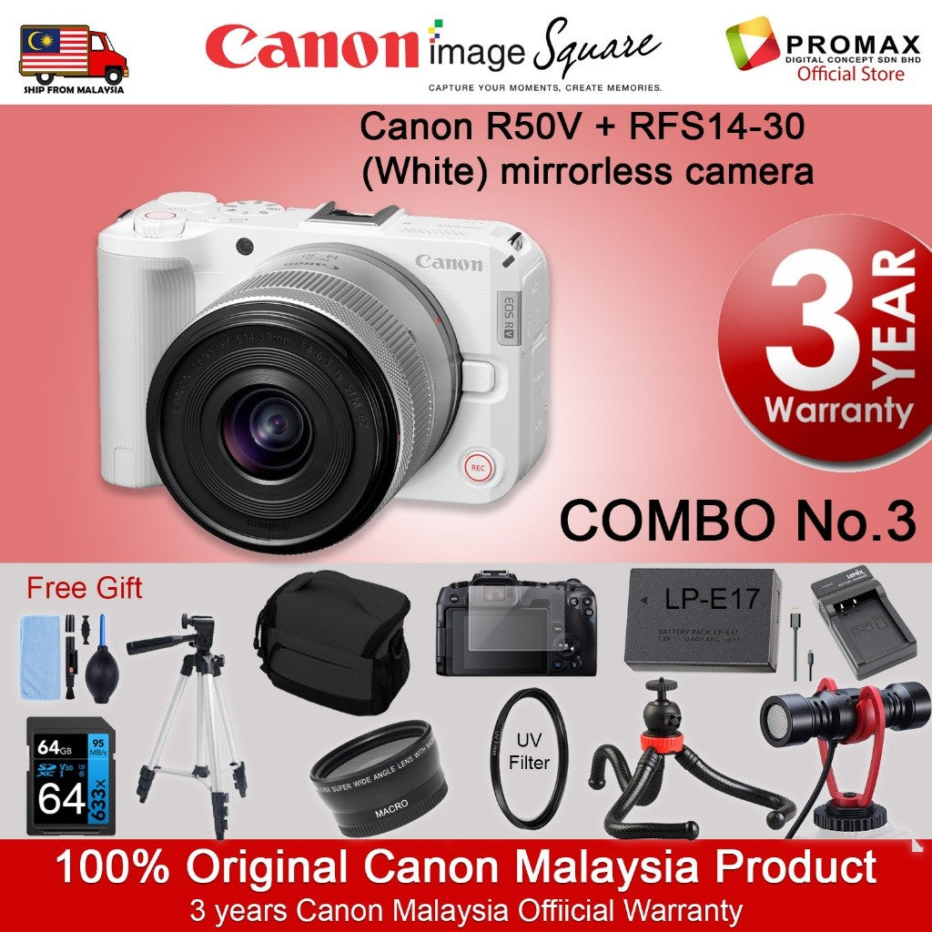 Canon EOS R50V with lens RF-S14-30mm F4-6.3 IS STM PZ Canon Malaysia R50 V 3years warranty HG-100TBR