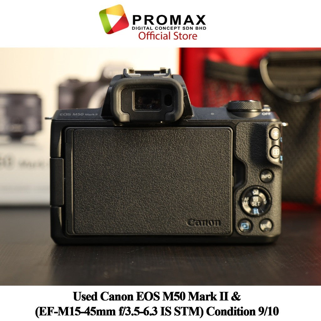 Used Canon EOS M50 Mark II (EF-M15-45mm f/3.5-6.3 IS STM) CONDITION 9/10.