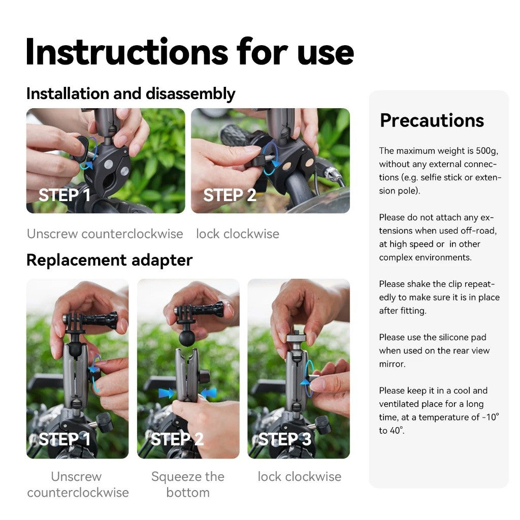 TELESIN GP-HBM-001 Crab Claw Clamp Aluminum Alloy Universal Handlebar Mount