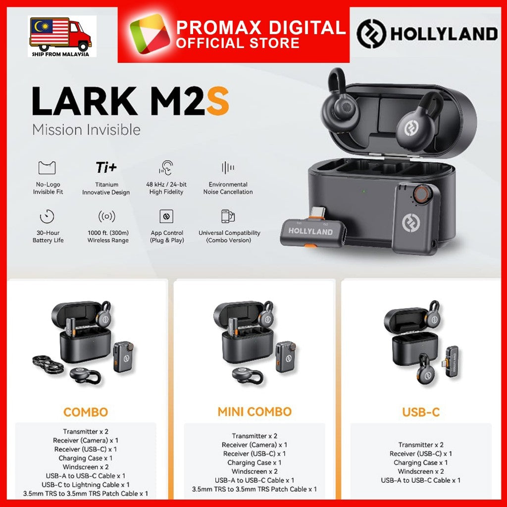 HOLLYLAND LARK M2S Wireless Hidden microphone for camera / computer / phone with USB-C transmitter