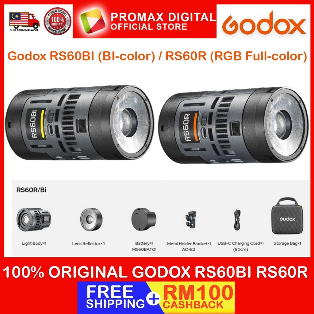 Godox RS60BI (BI-color)/RS60R (RGB FULL-color)LED Light outdoor and indoor (2800-6500K CCT)