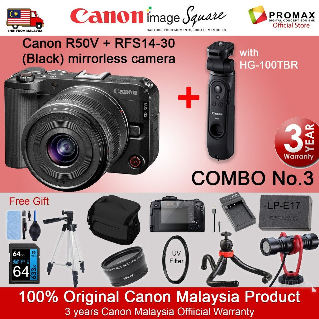 Canon EOS R50V with lens RF-S14-30mm F4-6.3 IS STM PZ Canon Malaysia R50 V 3years warranty HG-100TBR