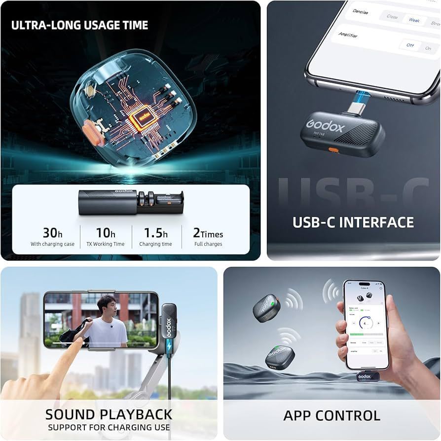 New! Godox Cube-SC Black/White 2-Person Wireless Microphone System with USB-C Connector for Mobile Devices (2.4 GHz).
